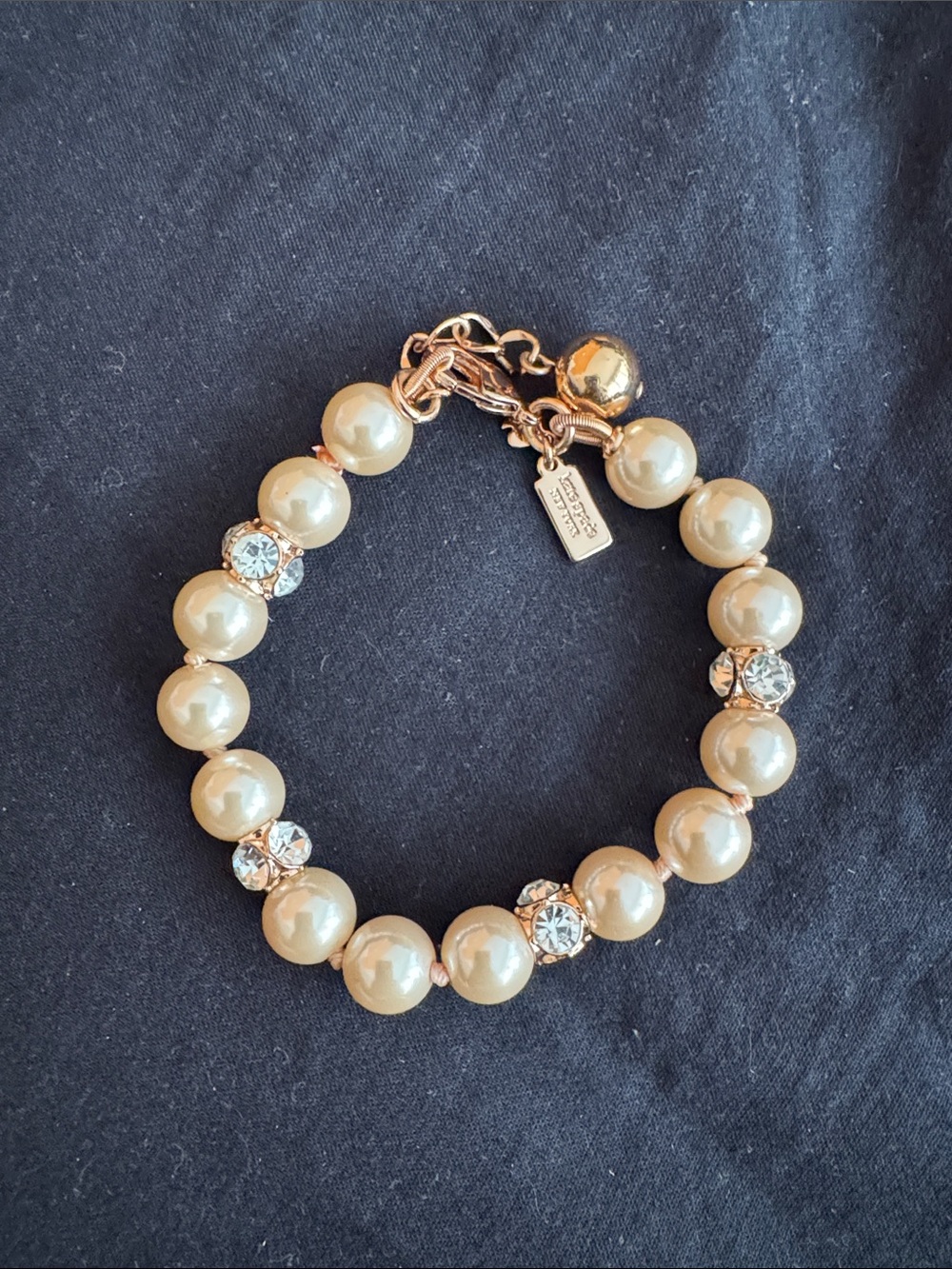 Kate Spade Pearl and Crystal Bracelet in Gold Tone with Champagne Pearls